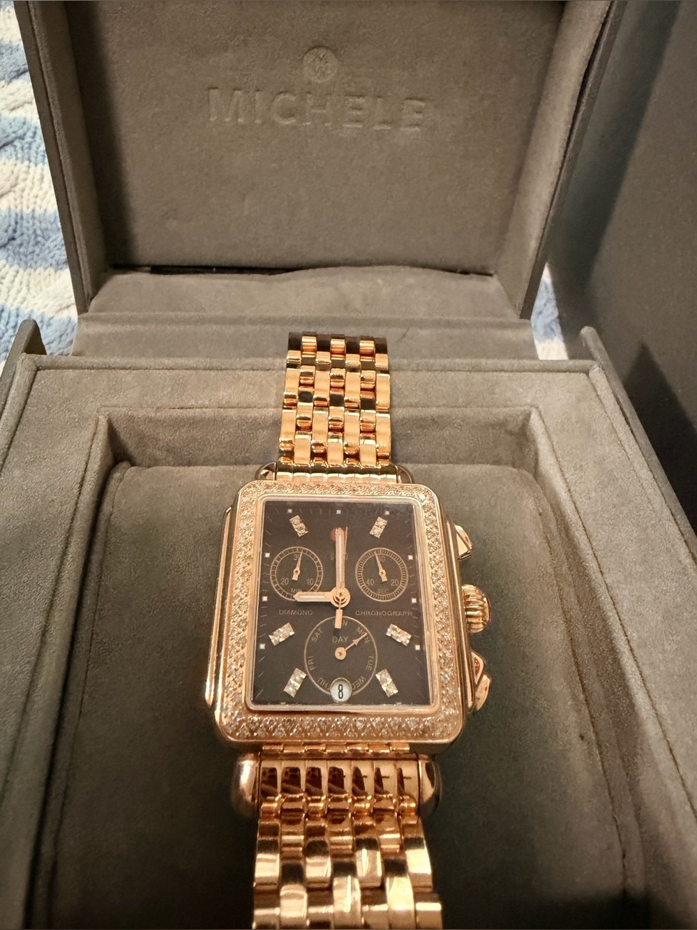 MICHELE DECO 18K Rose Gold-Plated Diamond Watch - Picture 7 of 14